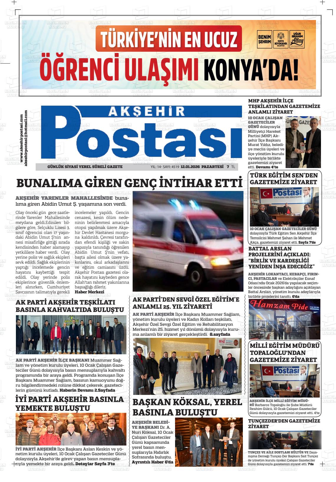 Konya Aksehirpostasi 12.01.2026