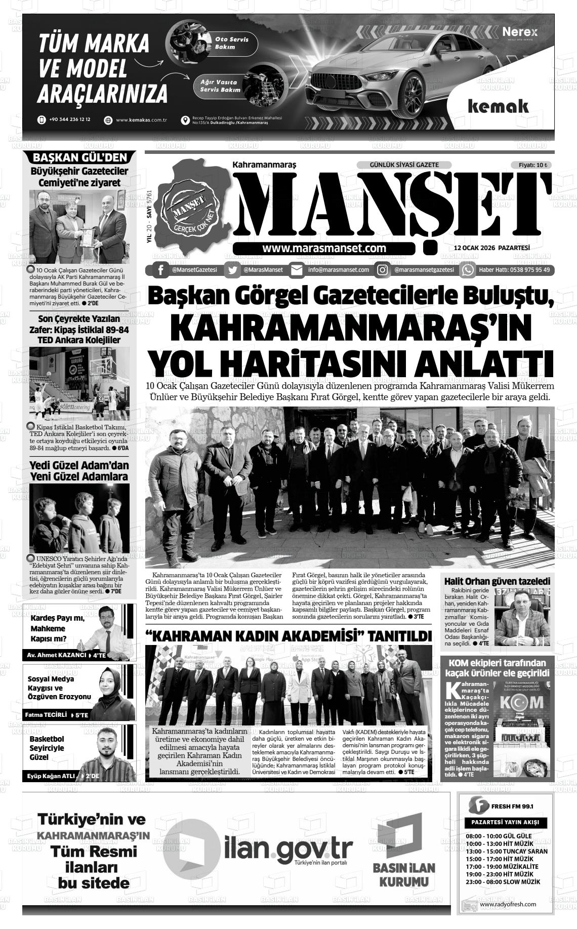 Kahramanmaras Manset 12.01.2026