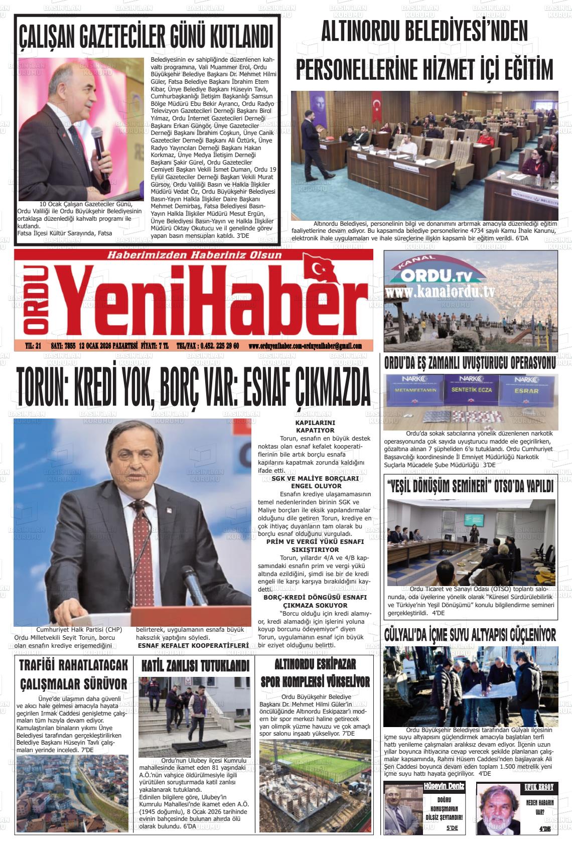 Ordu Yenihaber 12.01.2026