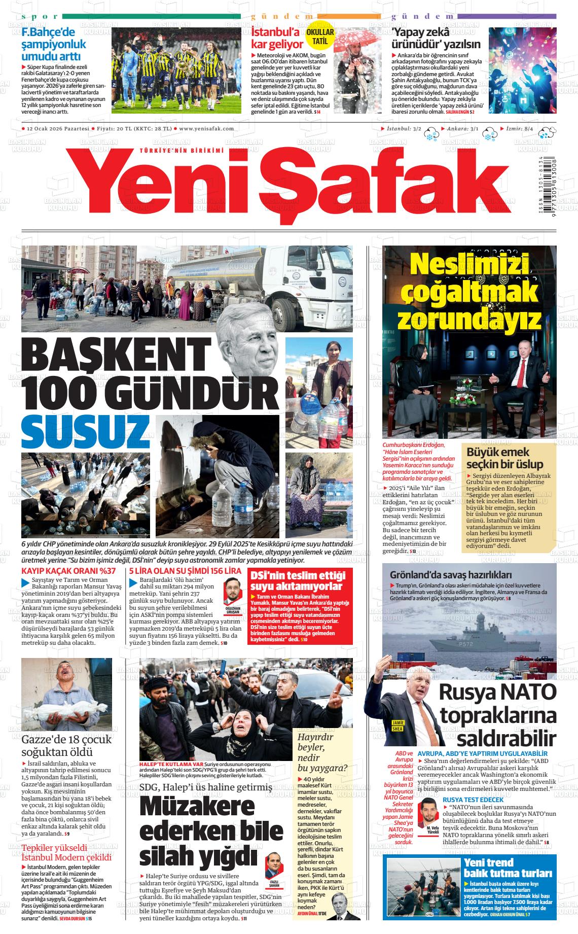 Yeni Şafak Gazetesi 12.01.2026