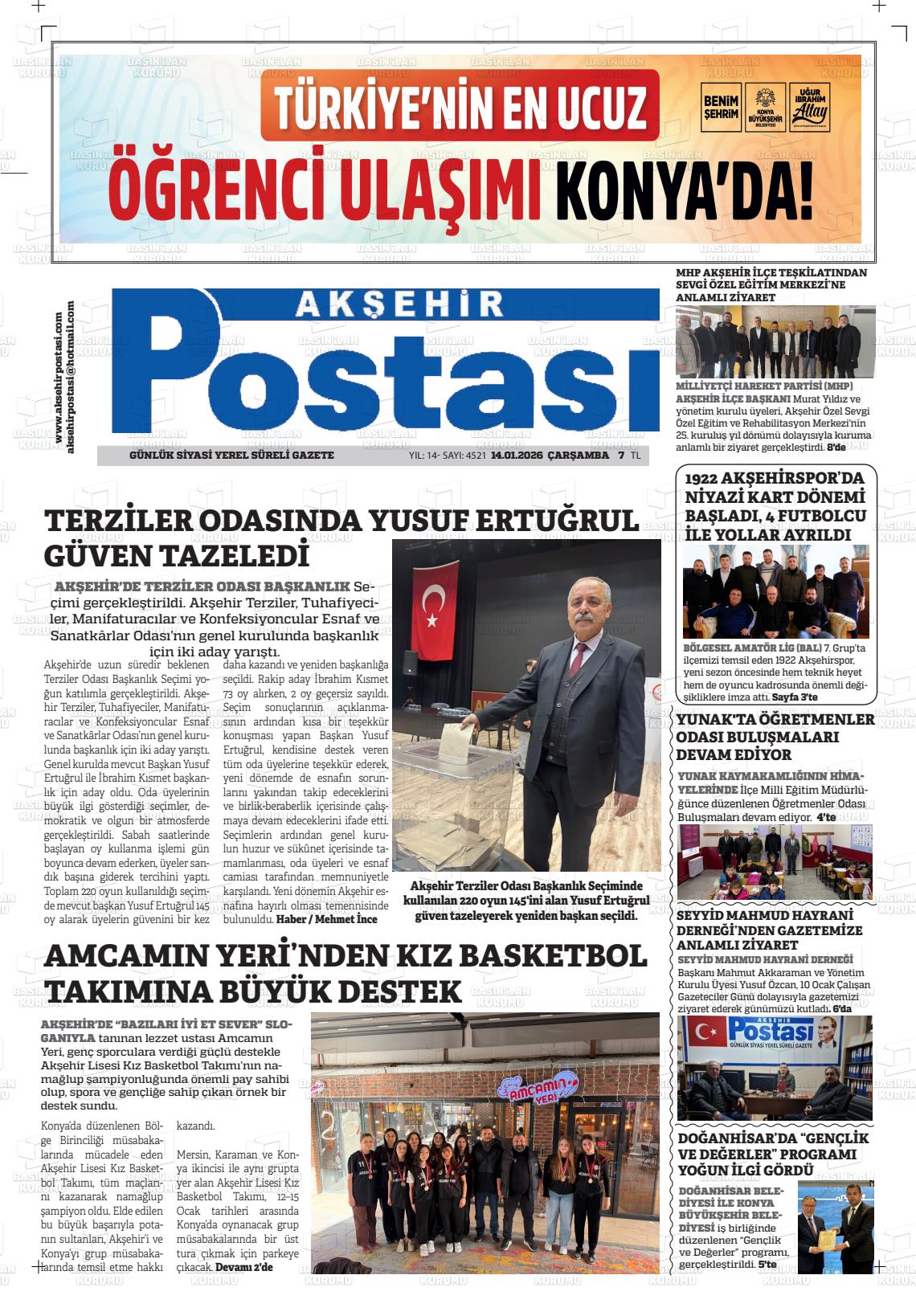 Konya Aksehirpostasi 14.01.2026