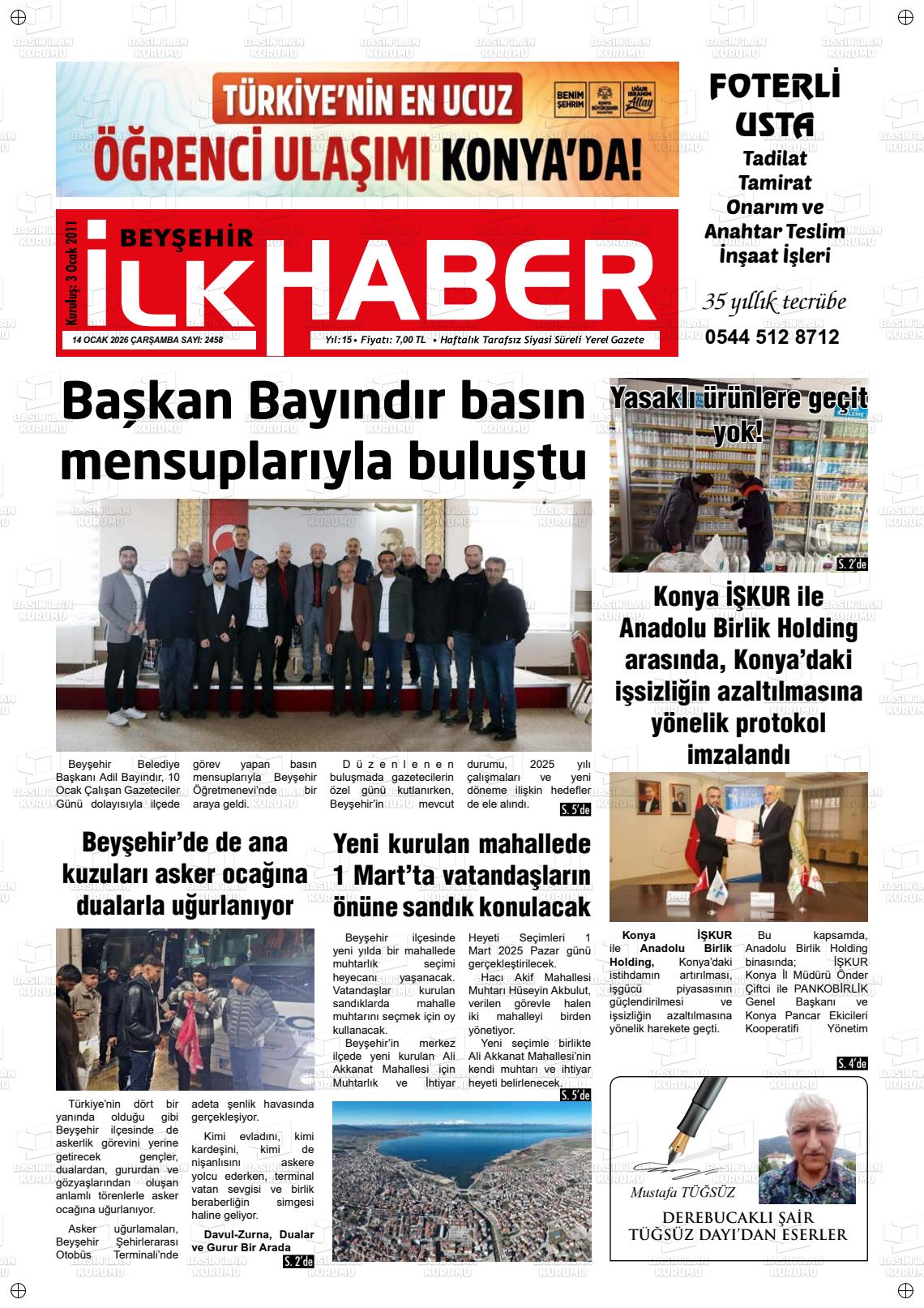 Konya Beysehirilkhaber 14.01.2026