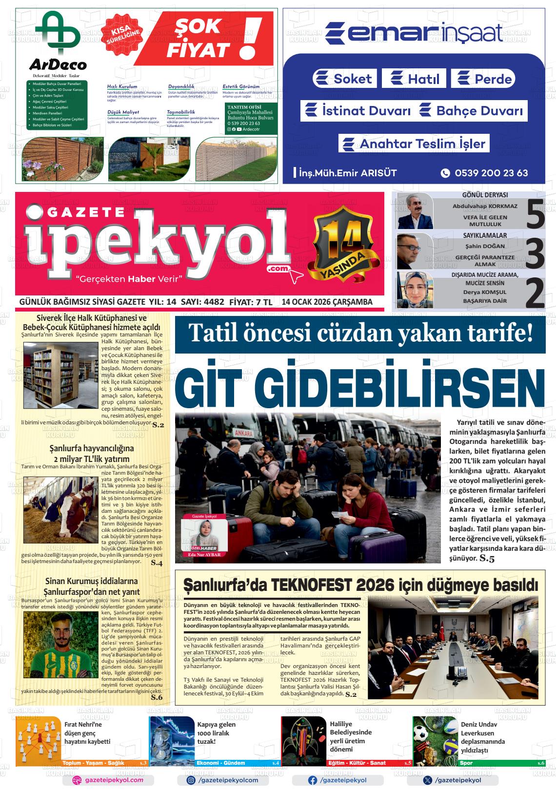 Sanliurfa Gazeteipekyol 14.01.2026