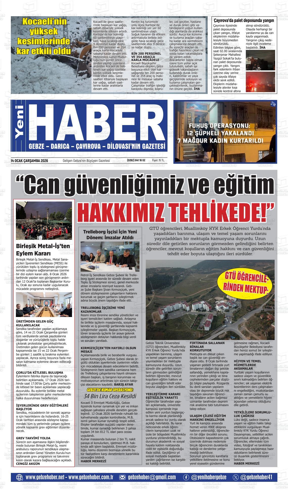 Kocaeli Gebzehaber 14.01.2026