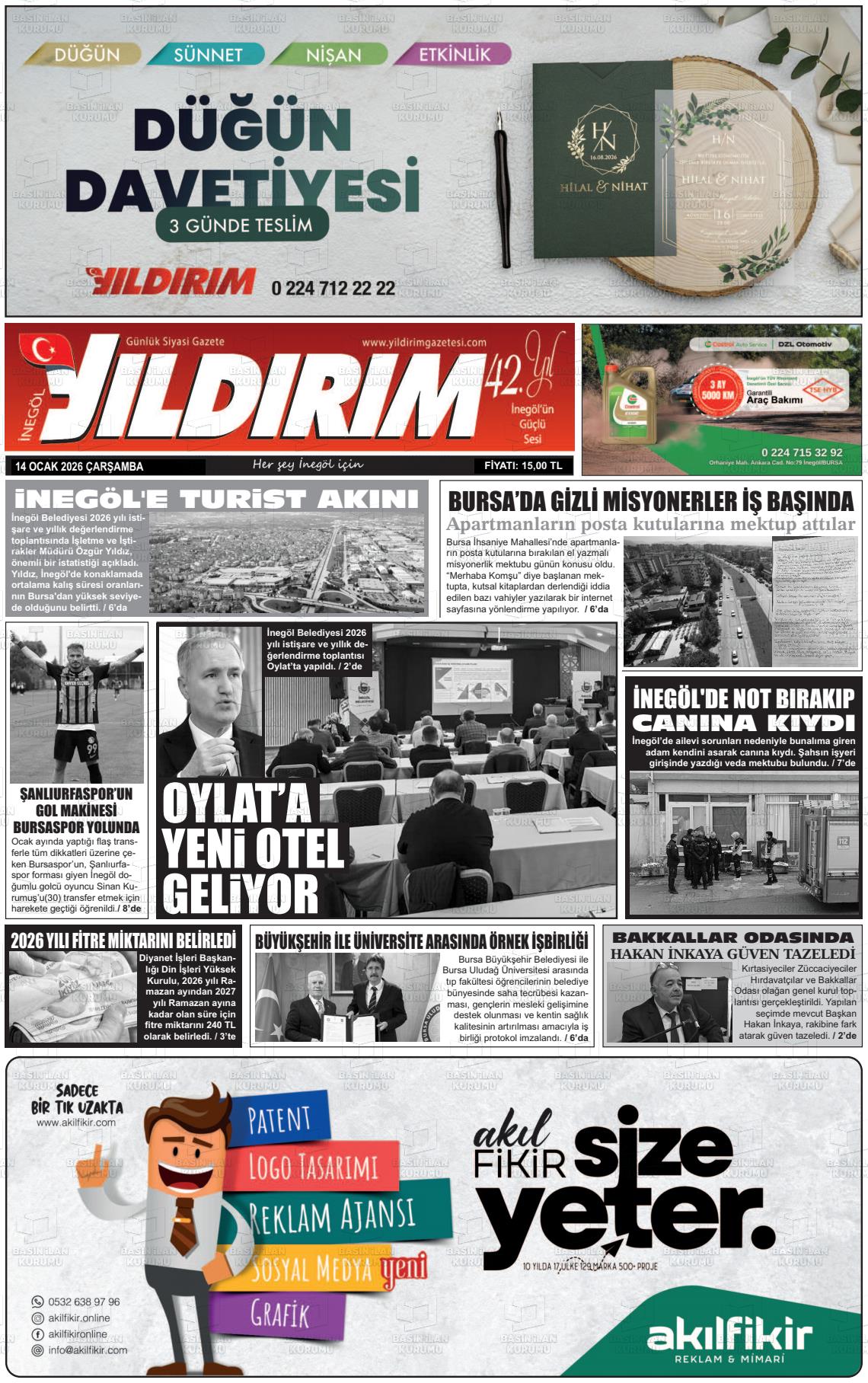 Bursa Inegolyildirim 14.01.2026