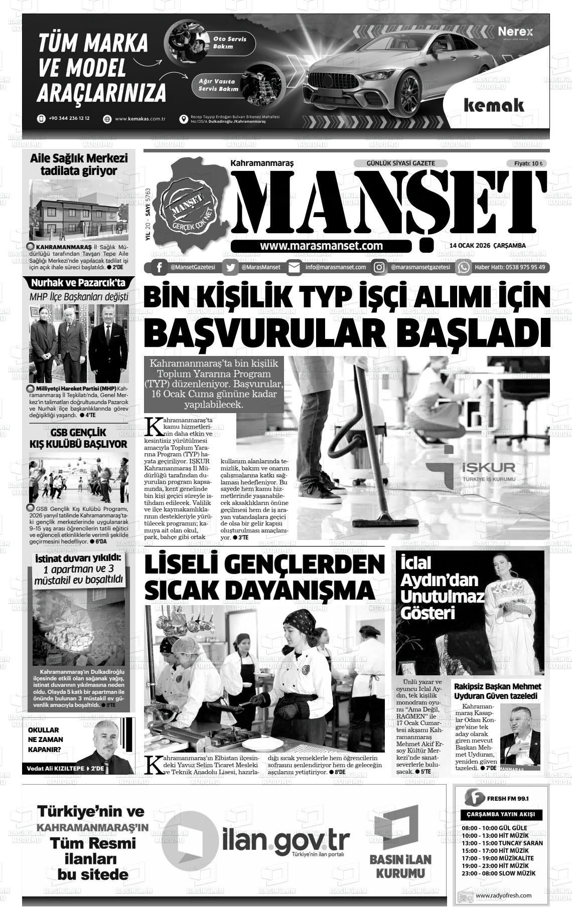 Kahramanmaras Manset 14.01.2026