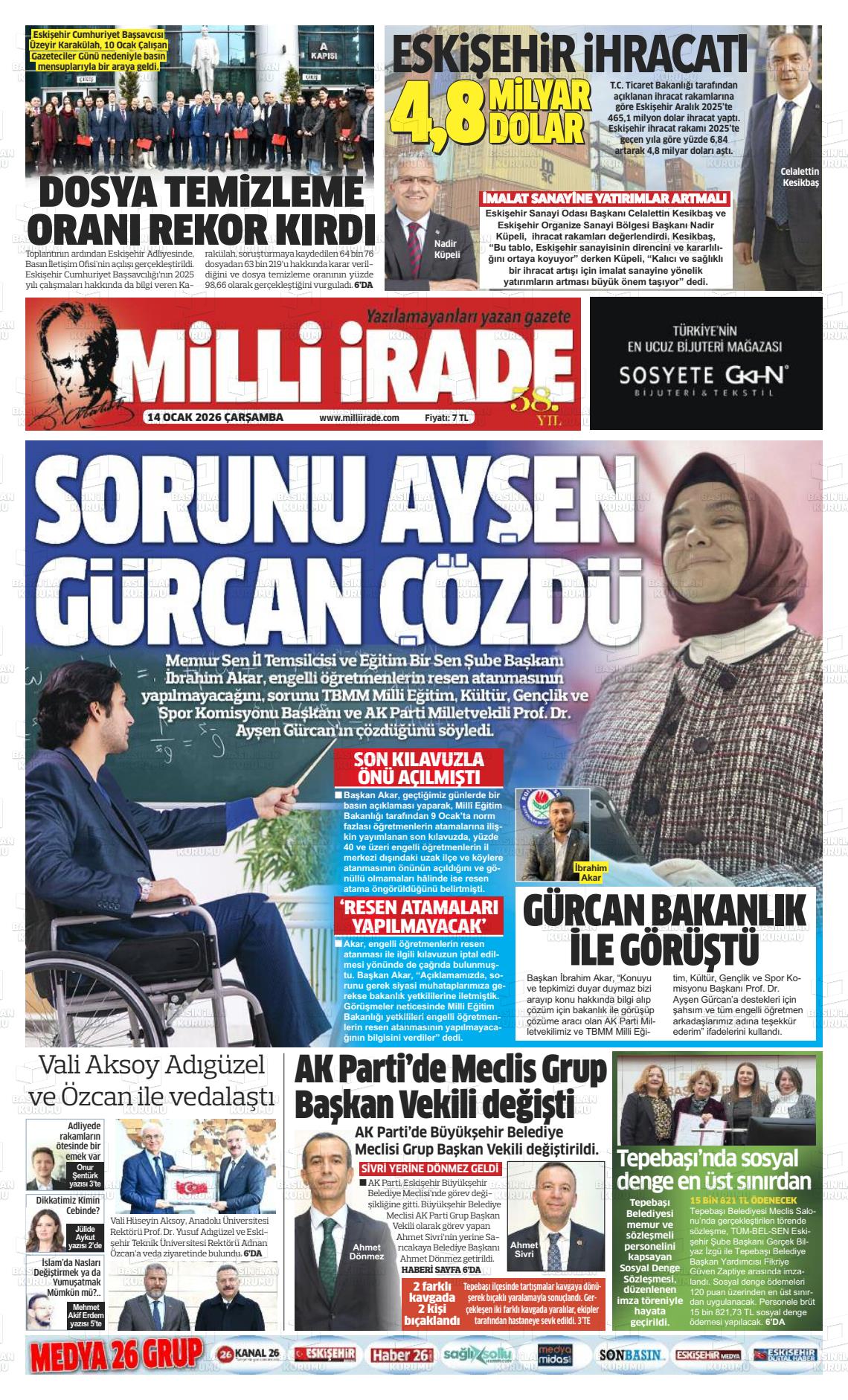 Konya Milliirade 14.01.2026