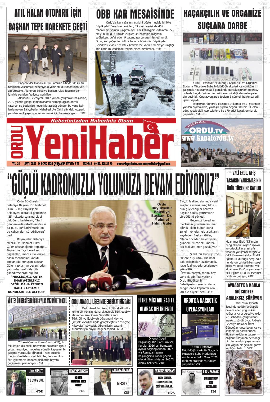Ordu Yenihaber 14.01.2026