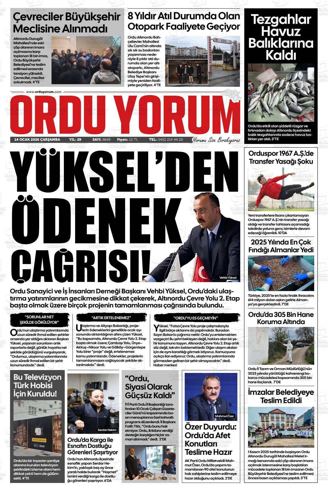 Ordu Yorum 14.01.2026