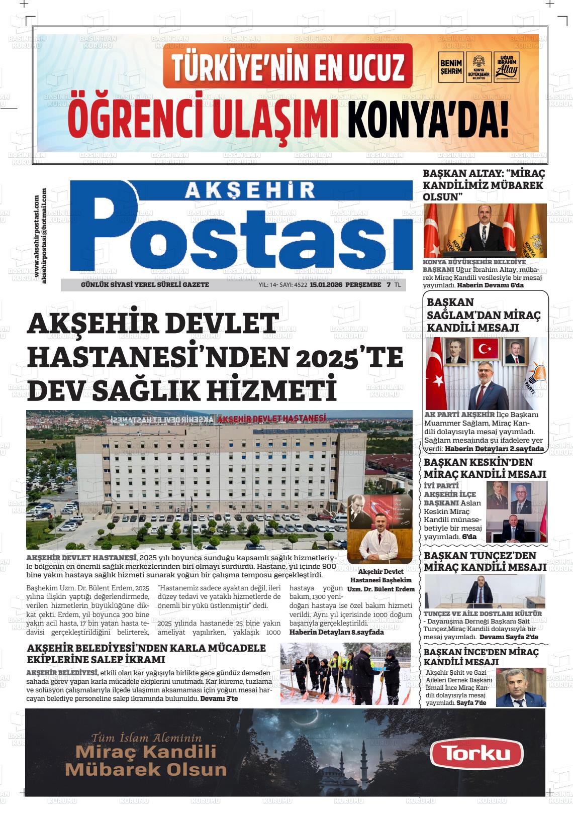 Konya Aksehirpostasi 15.01.2026