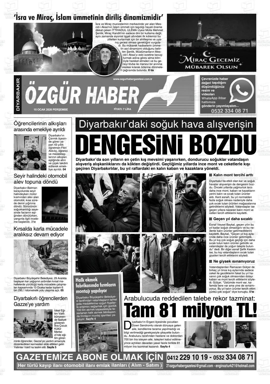 Diyarbakir Ozgurhaber 15.01.2026