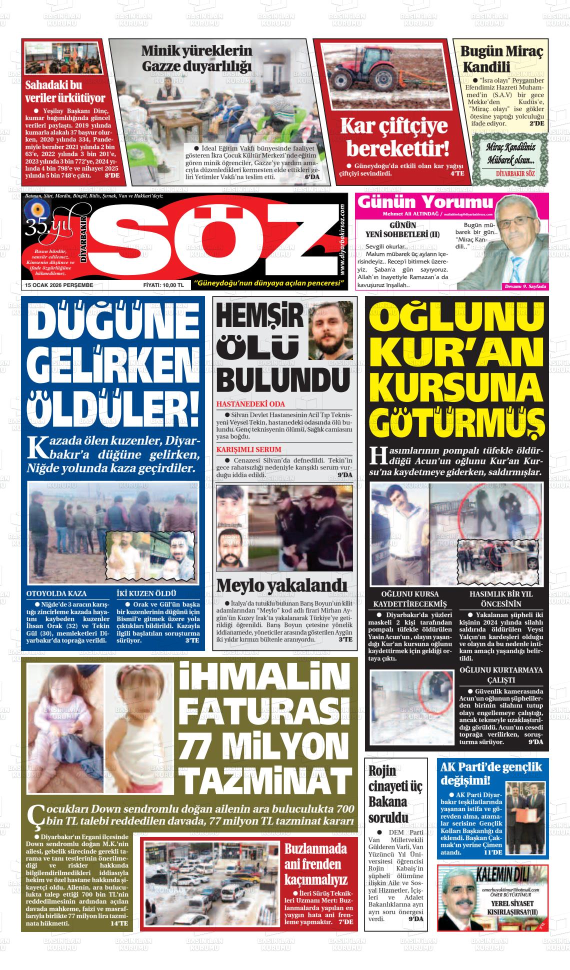 Diyarbakir Soz 15.01.2026