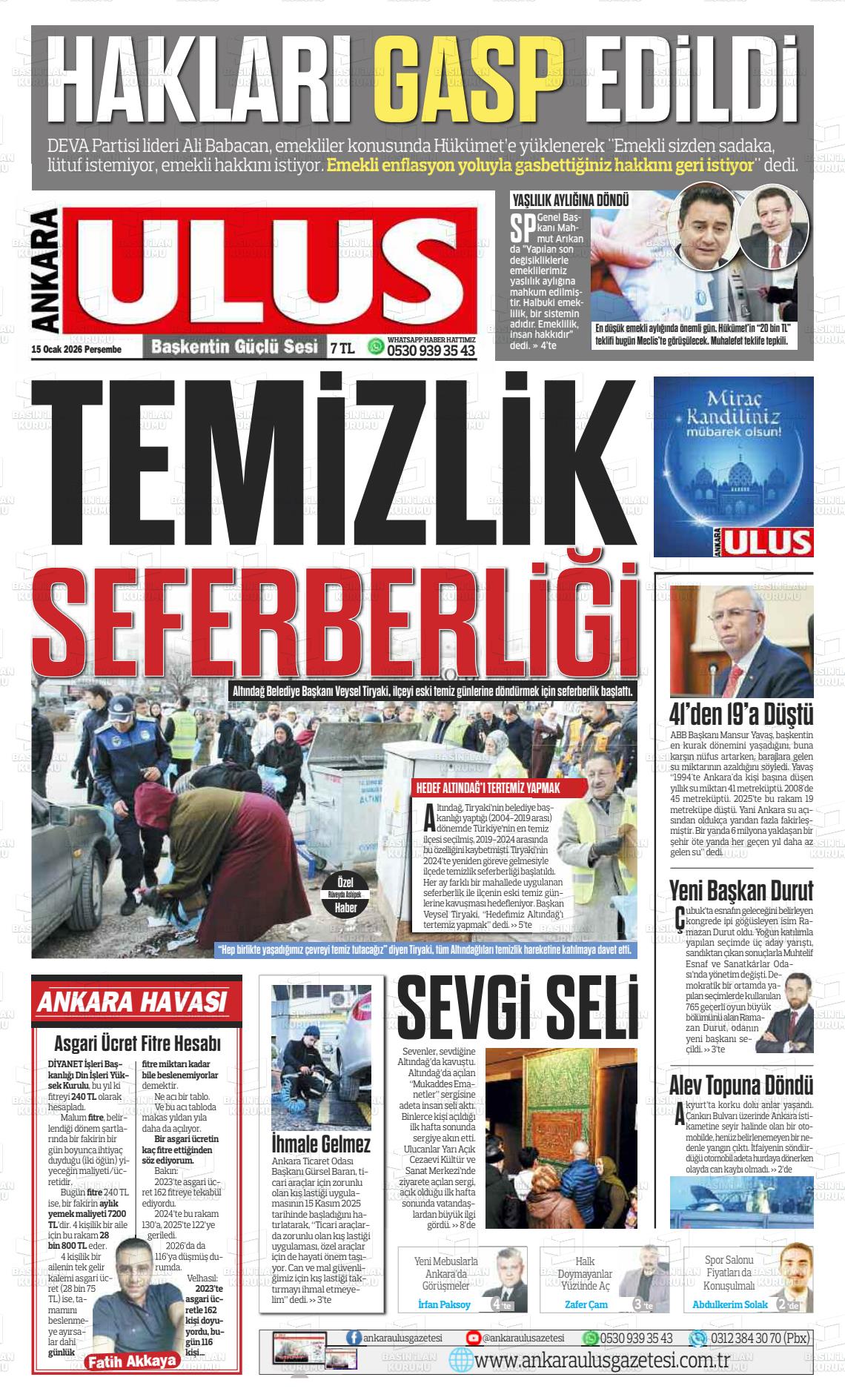 Ankara Habervaktim 15.01.2026