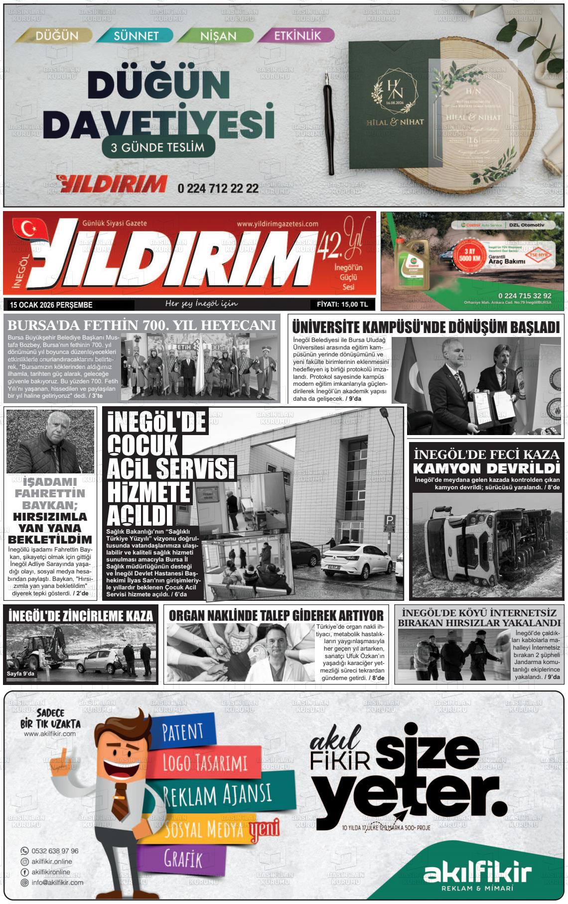 Bursa Inegolyildirim 15.01.2026