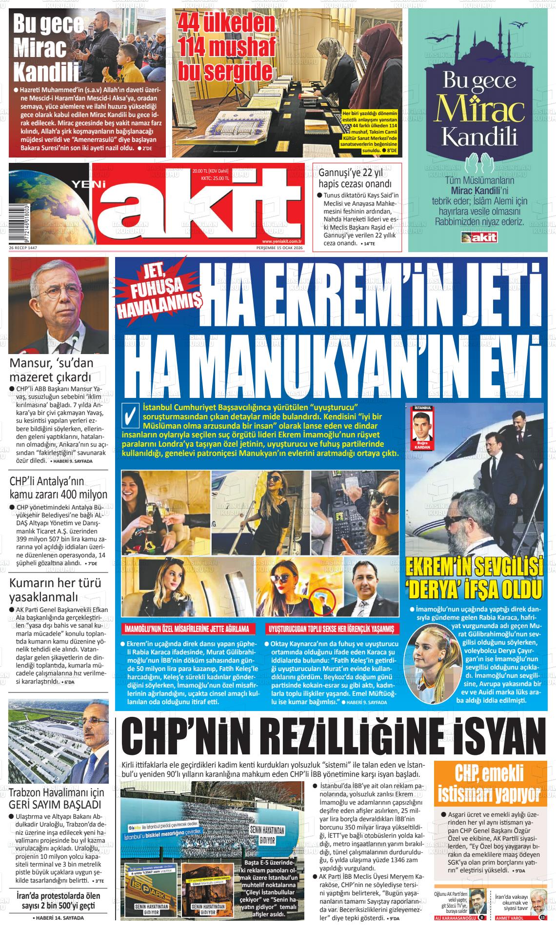 Yeni Akit Gazetesi 15.01.2026