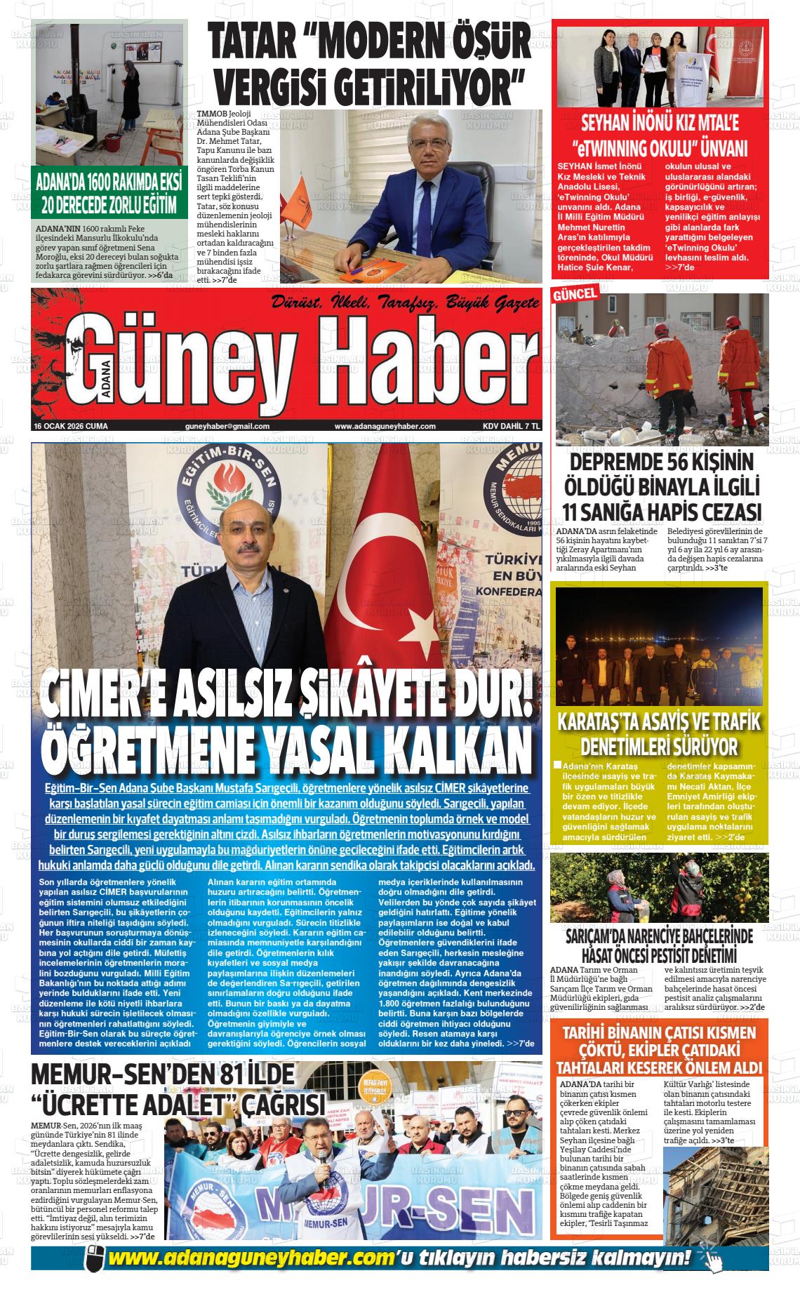 Adana Guneyhaber 16.01.2026