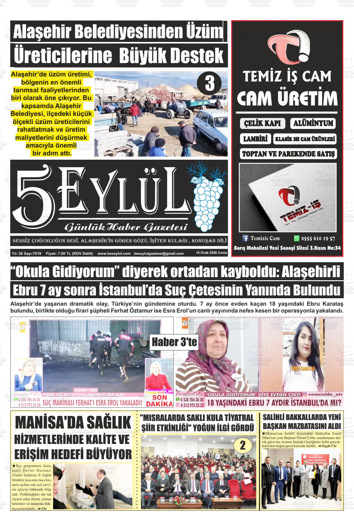 Manisa Alasehir 5 Eylul 16.01.2026