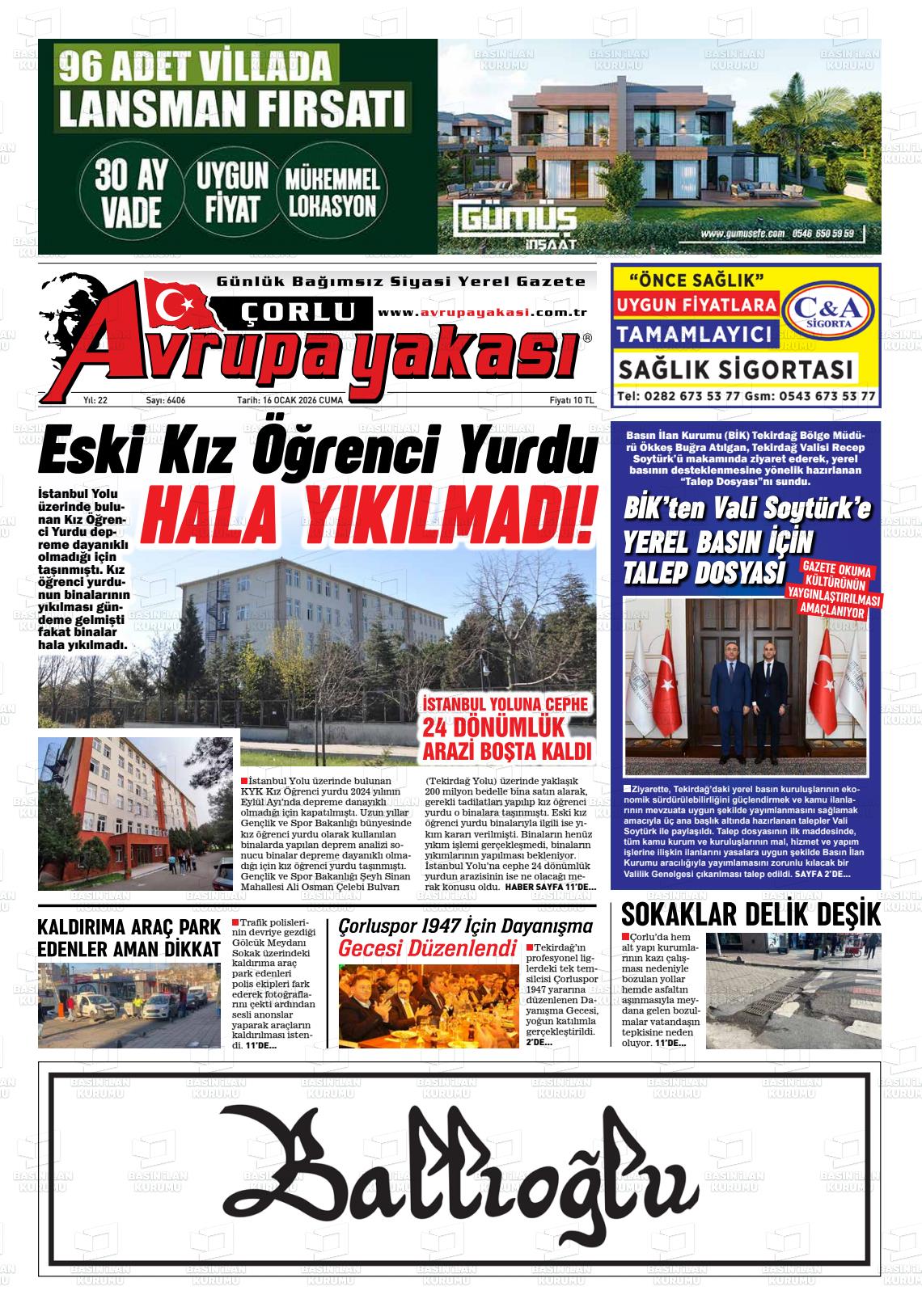 Tekirdag Avrupayakasi 16.01.2026