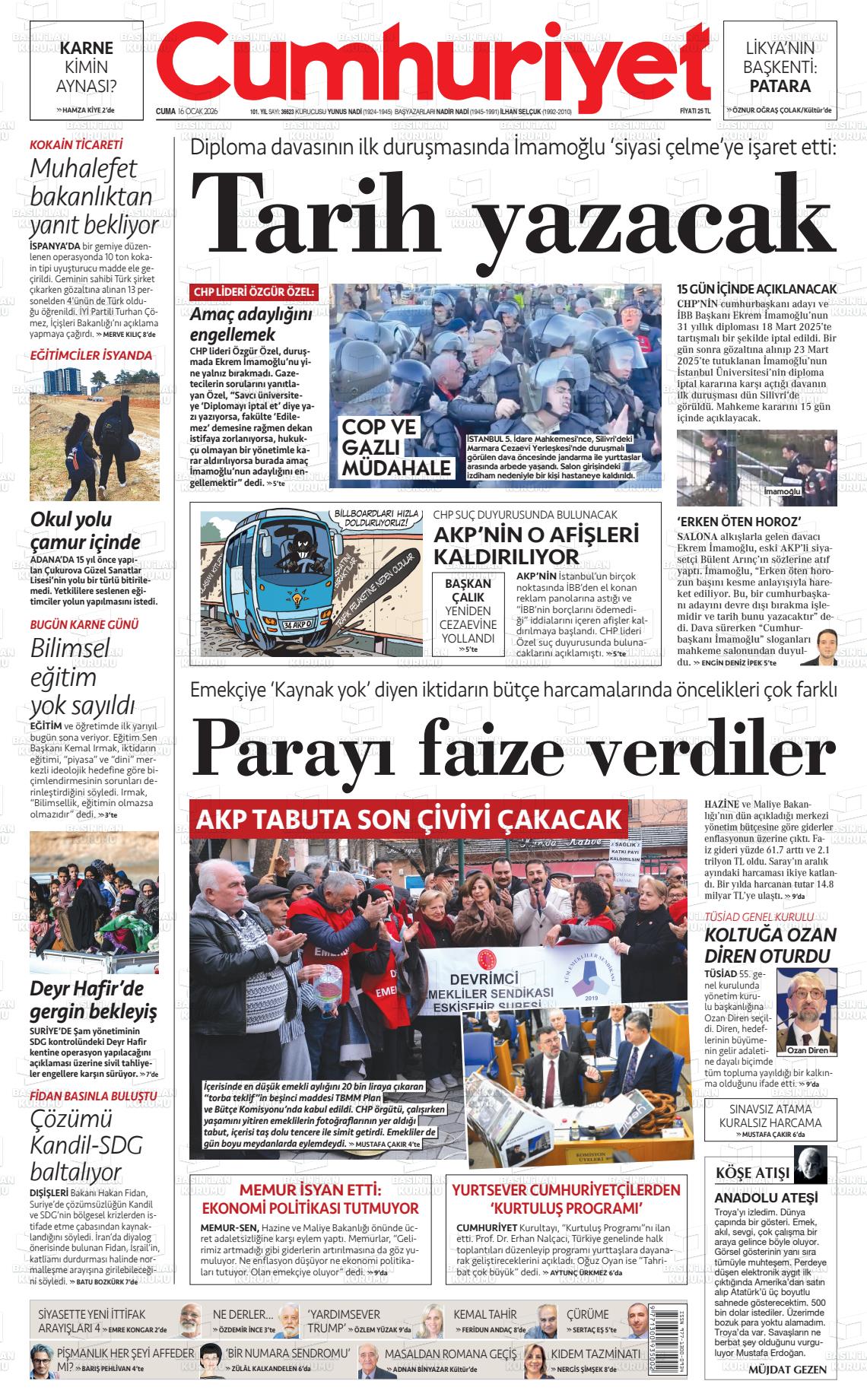 Cumhuriyet Gazetesi 16.01.2026