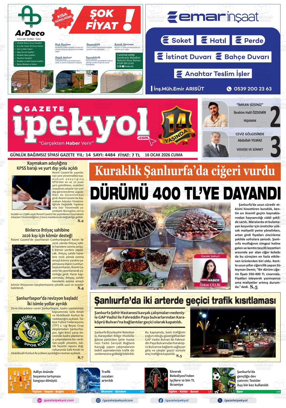 Sanliurfa Gazeteipekyol 16.01.2026