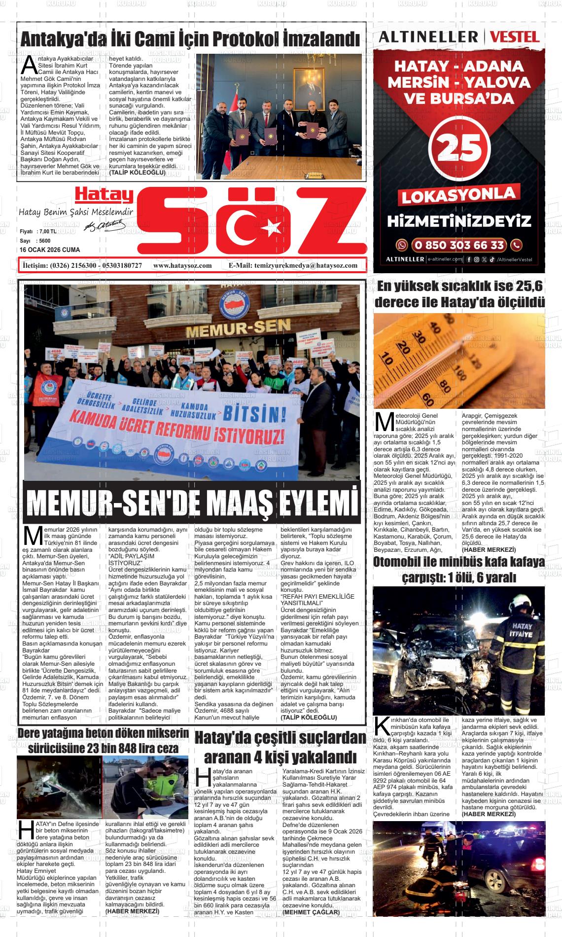 Hatay Soz 16.01.2026