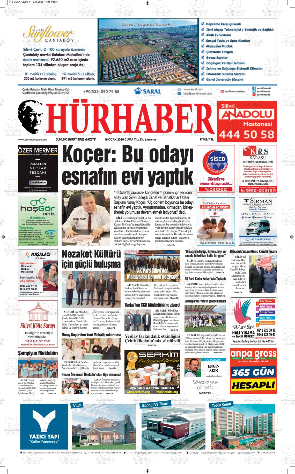 Hür Haber Gazetesi 16.01.2026
