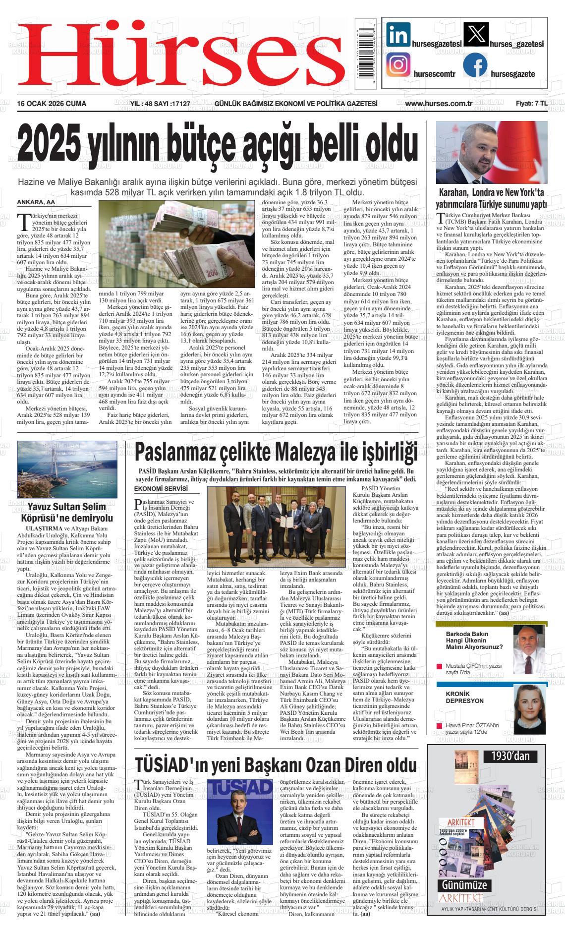 Hürses Gazetesi 16.01.2026