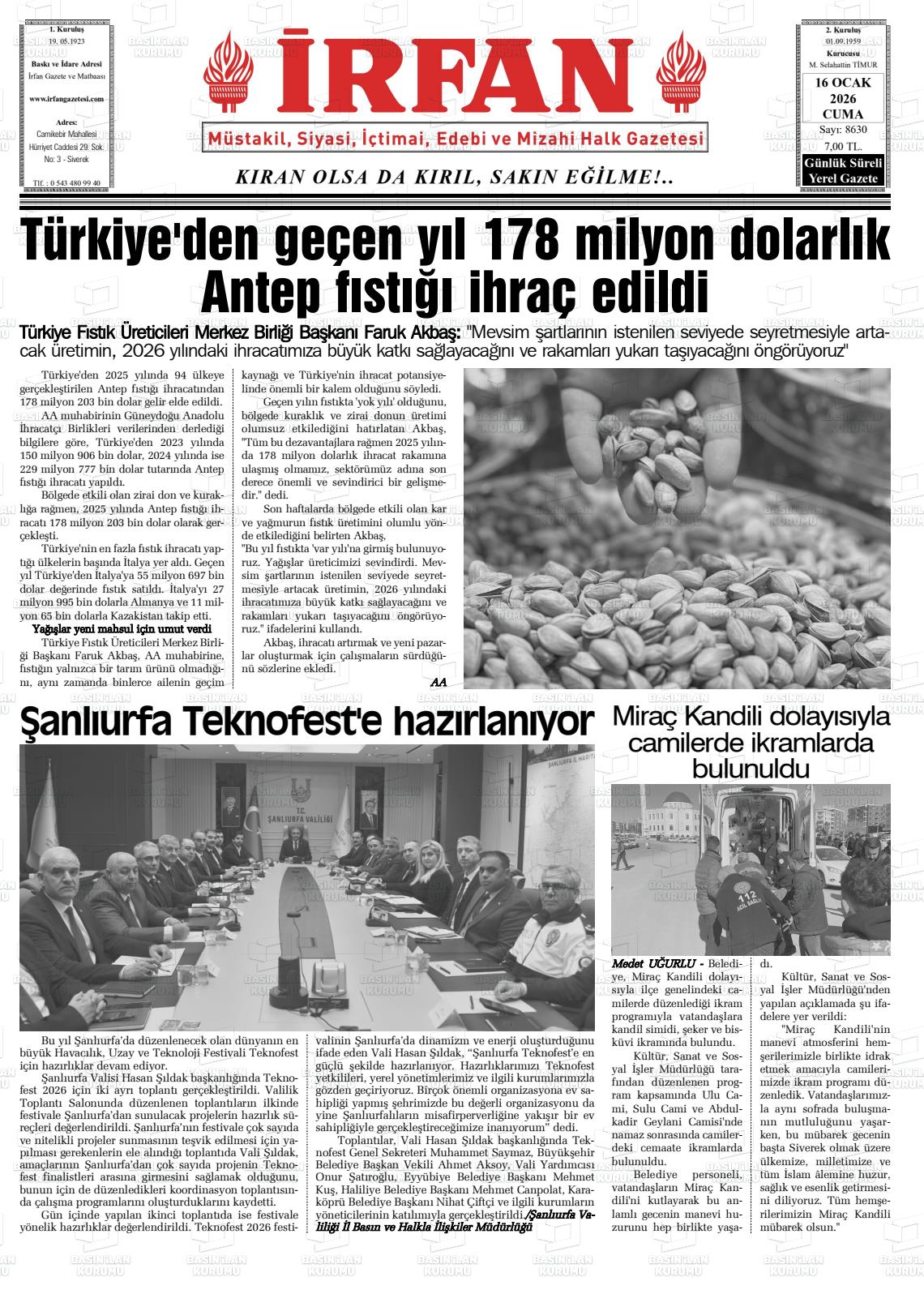 Sanliurfa Irfan 16.01.2026