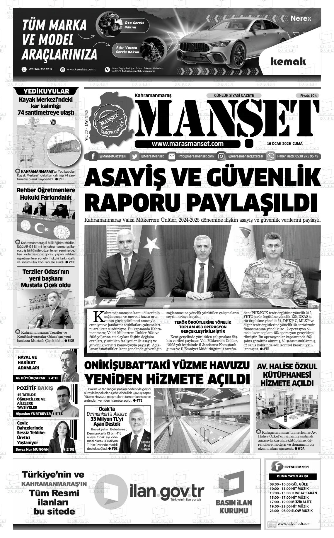 Kahramanmaras Manset 16.01.2026