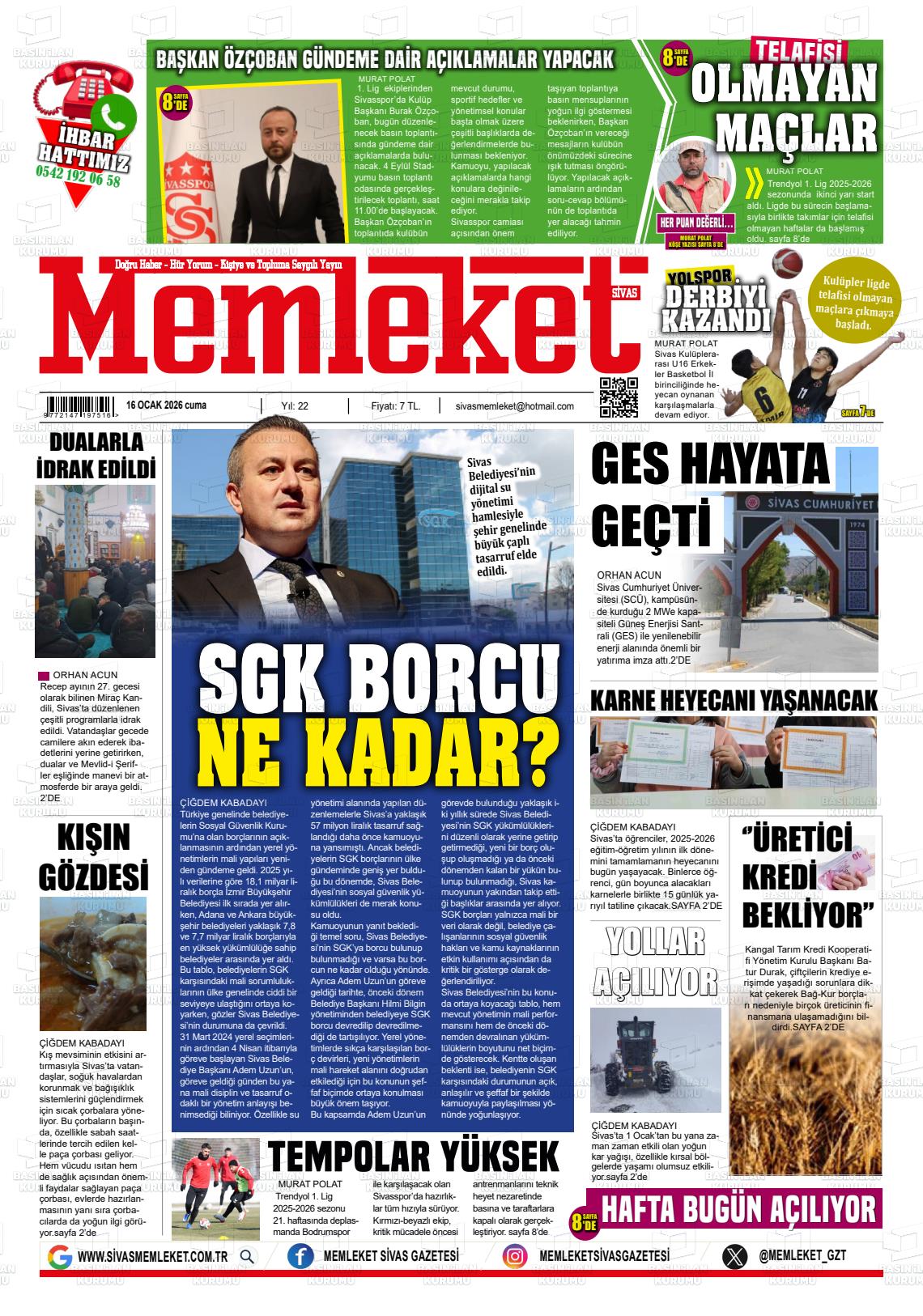 Sivas Memleket 16.01.2026