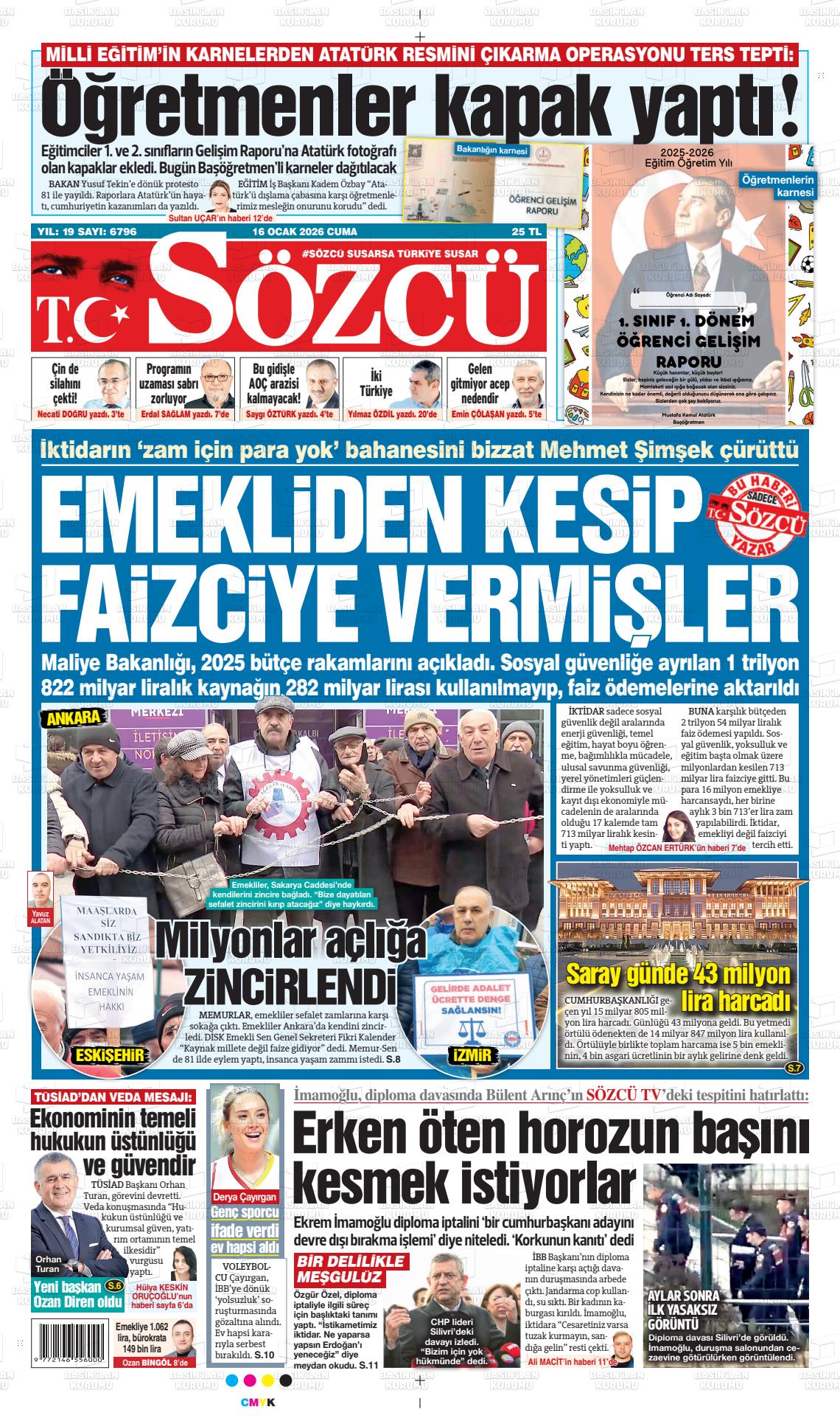 Sözcü Gazetesi 16.01.2026
