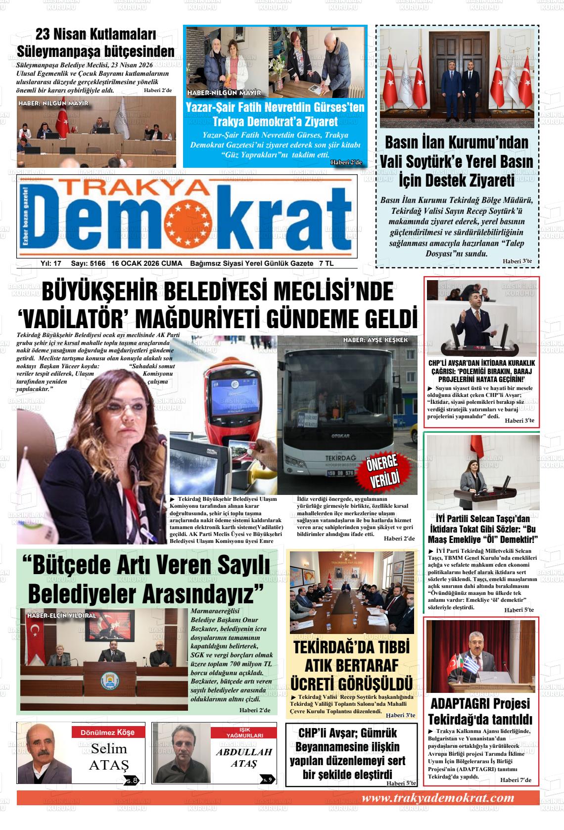 Tekirdag Trakyademokrat 16.01.2026