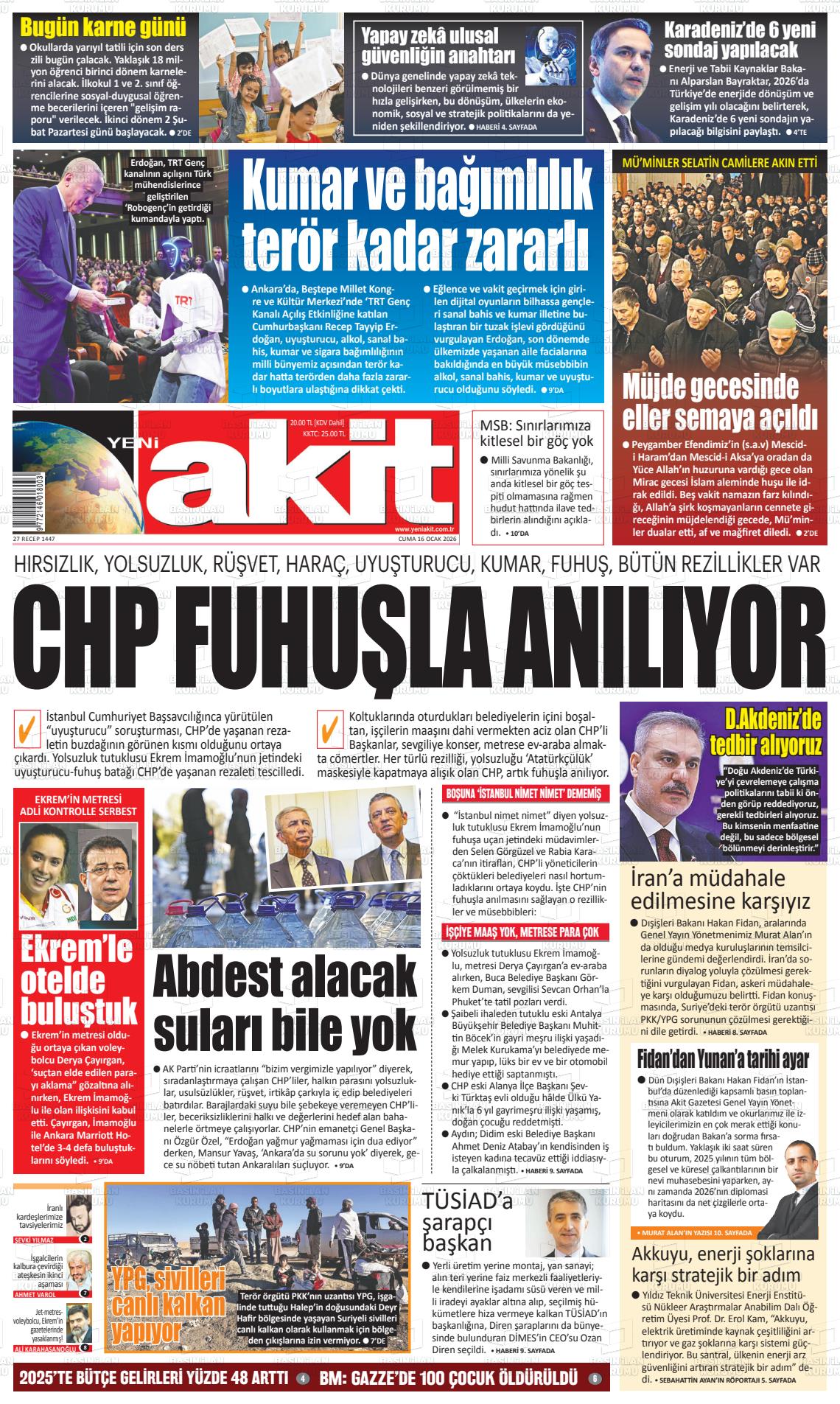 Yeni Akit Gazetesi 16.01.2026