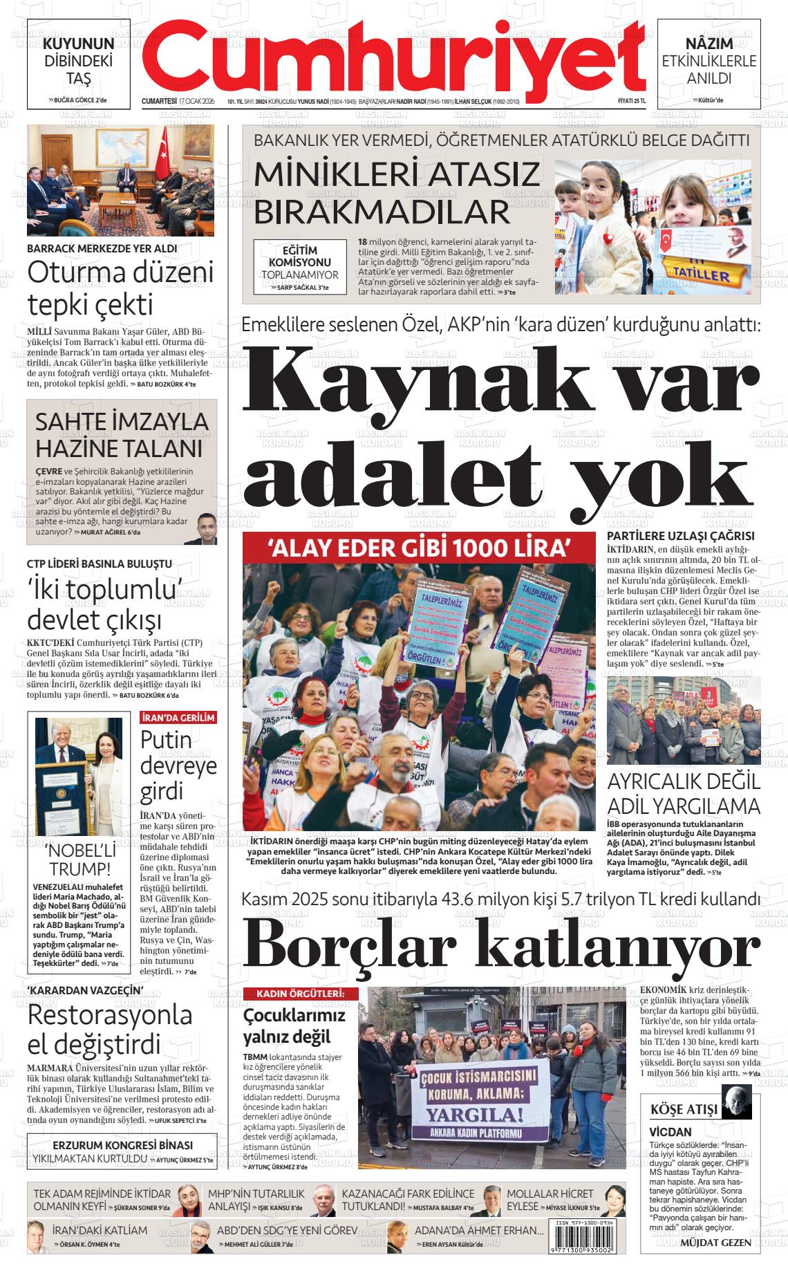 Cumhuriyet Gazetesi 17.01.2026