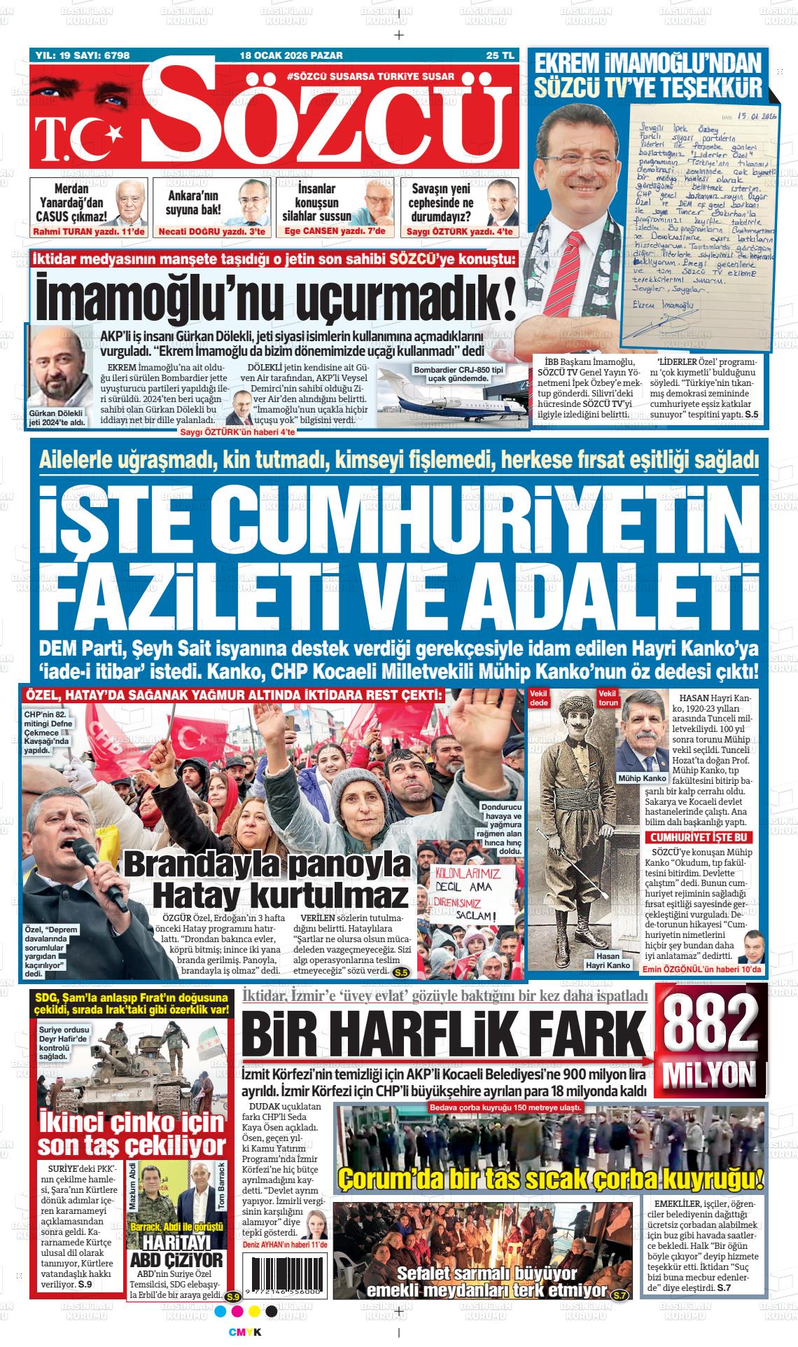 Sözcü Gazetesi 18.01.2026