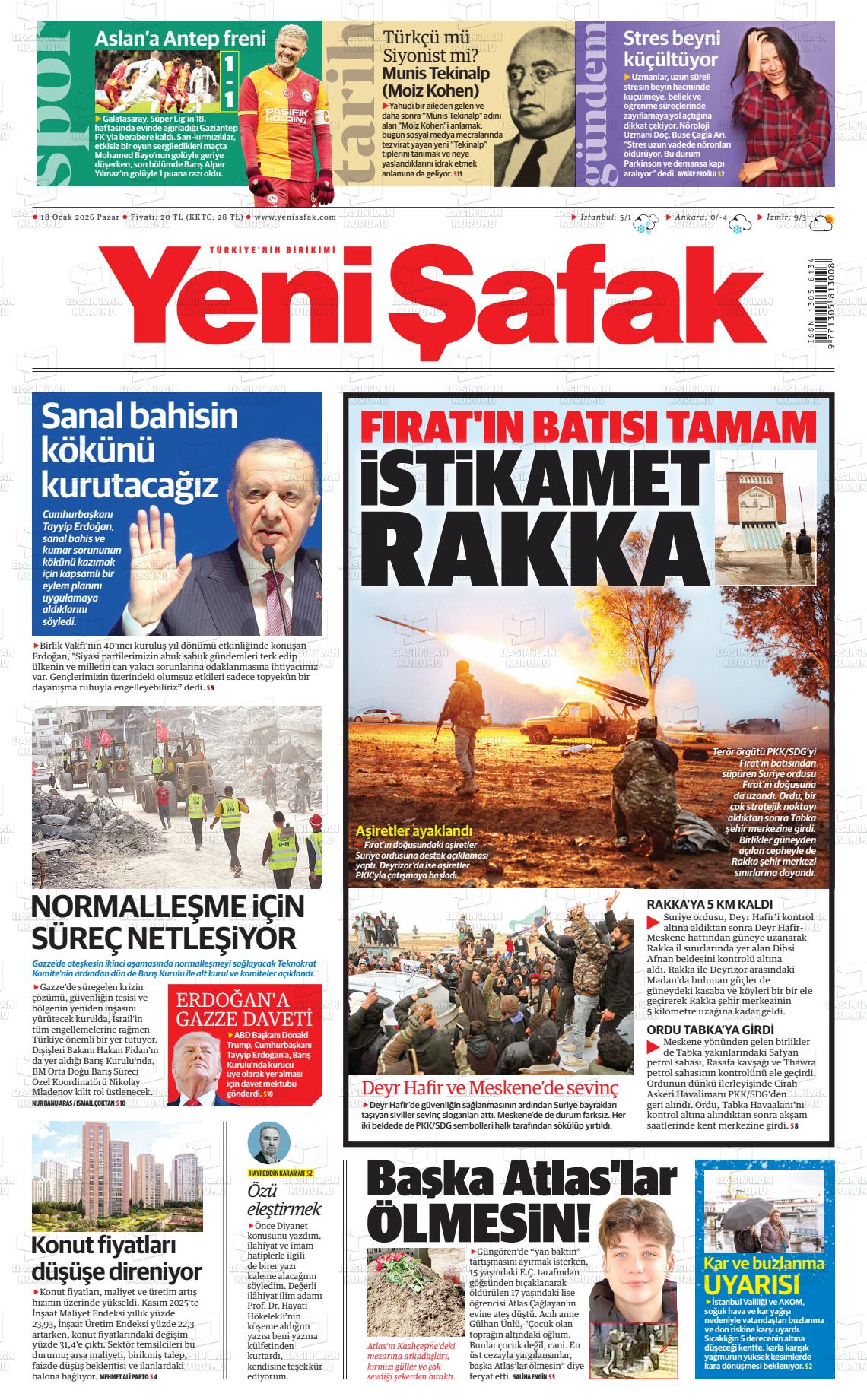 Yeni Şafak Gazetesi 18.01.2026