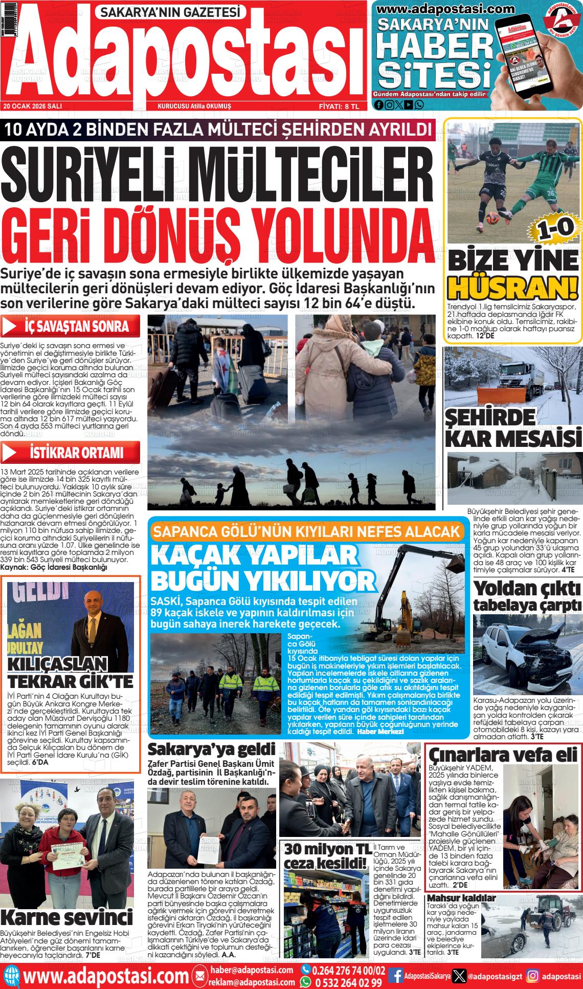 Sakarya Adapostasi 20.01.2026
