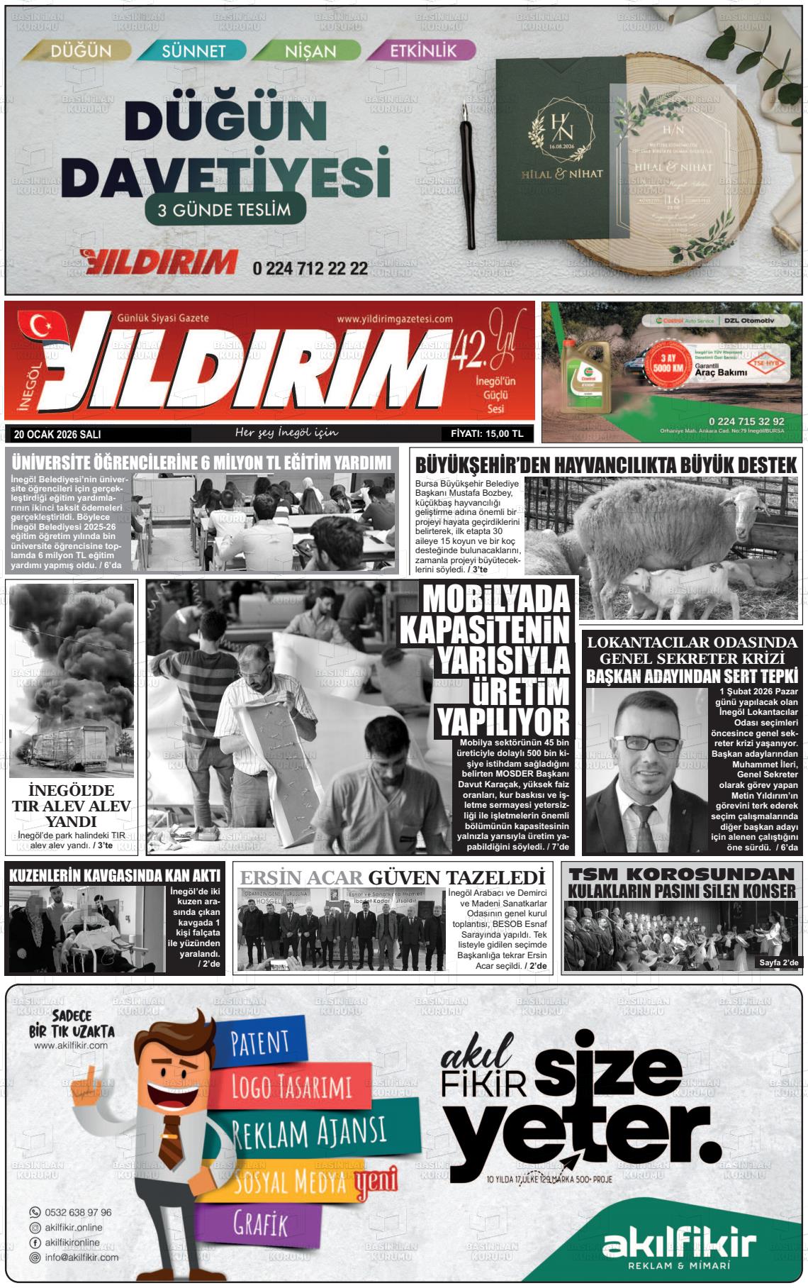 Bursa Inegolyildirim 20.01.2026