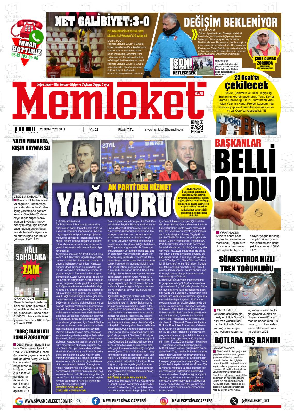 Sivas Memleket 20.01.2026