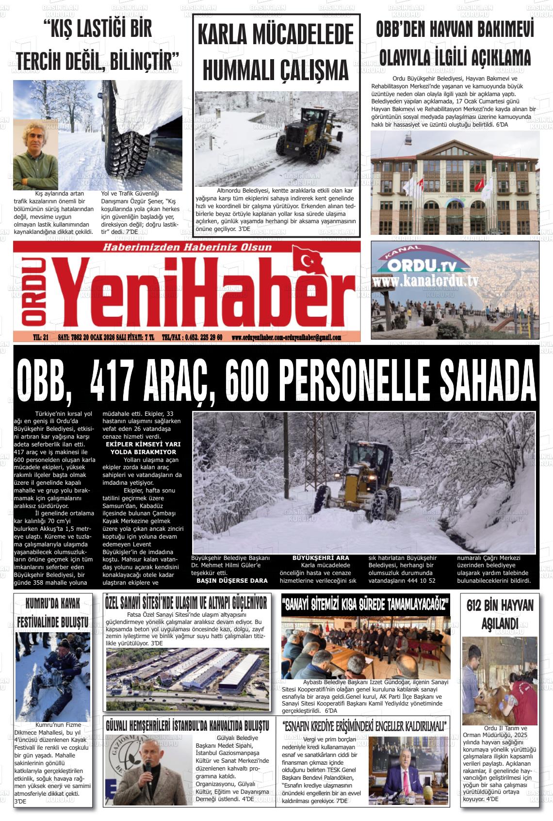 Ordu Yenihaber 20.01.2026