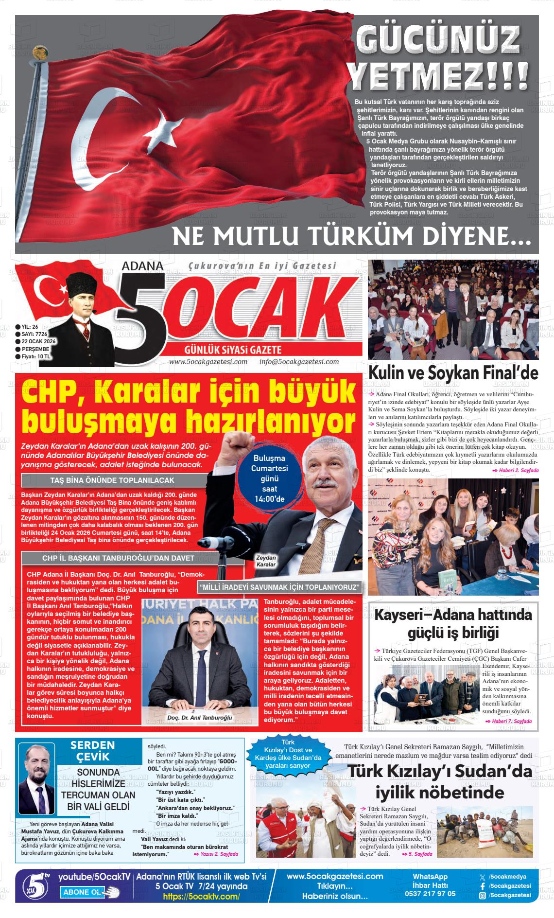 Adana 5 Ocak 22.01.2026