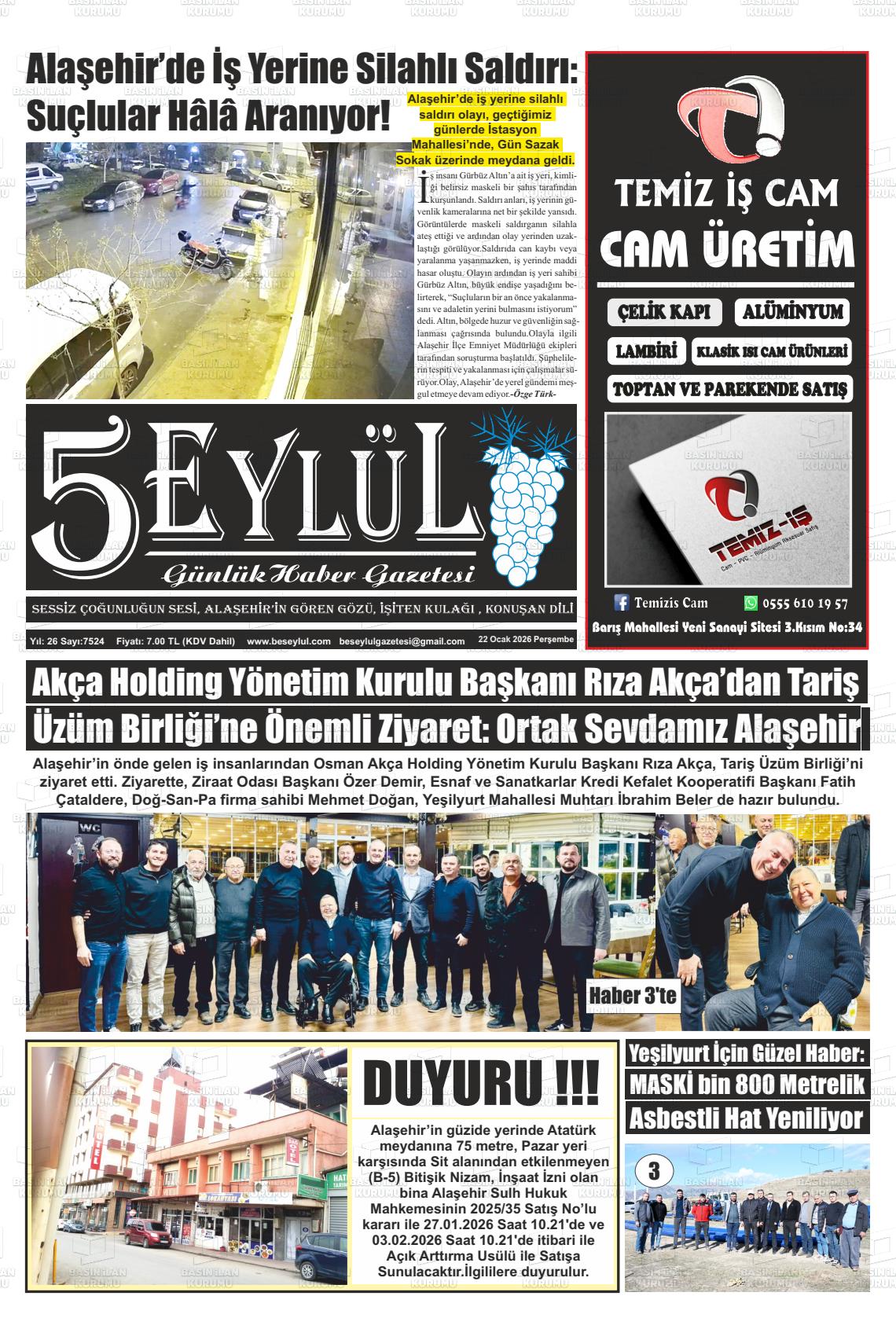 Manisa Alasehir 5 Eylul 22.01.2026