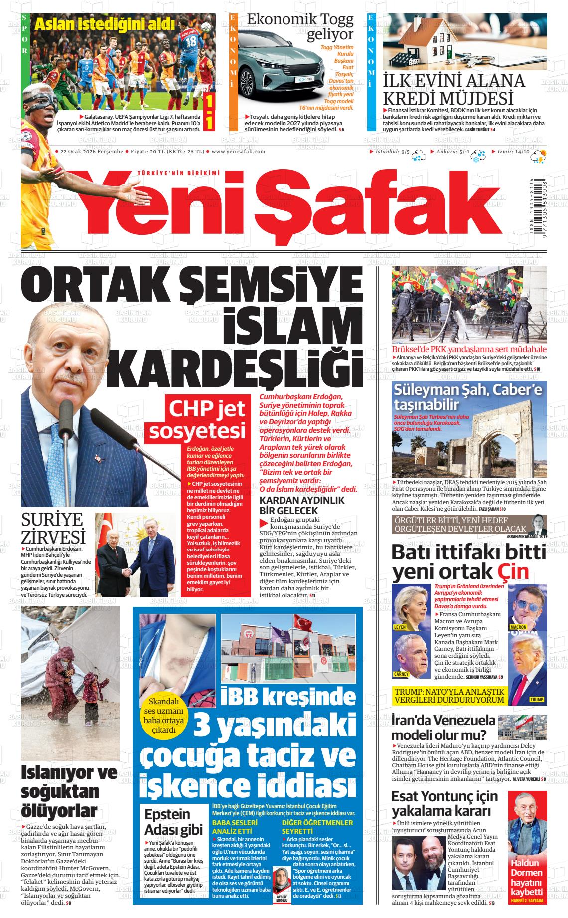 Yeni Şafak Gazetesi 22.01.2026
