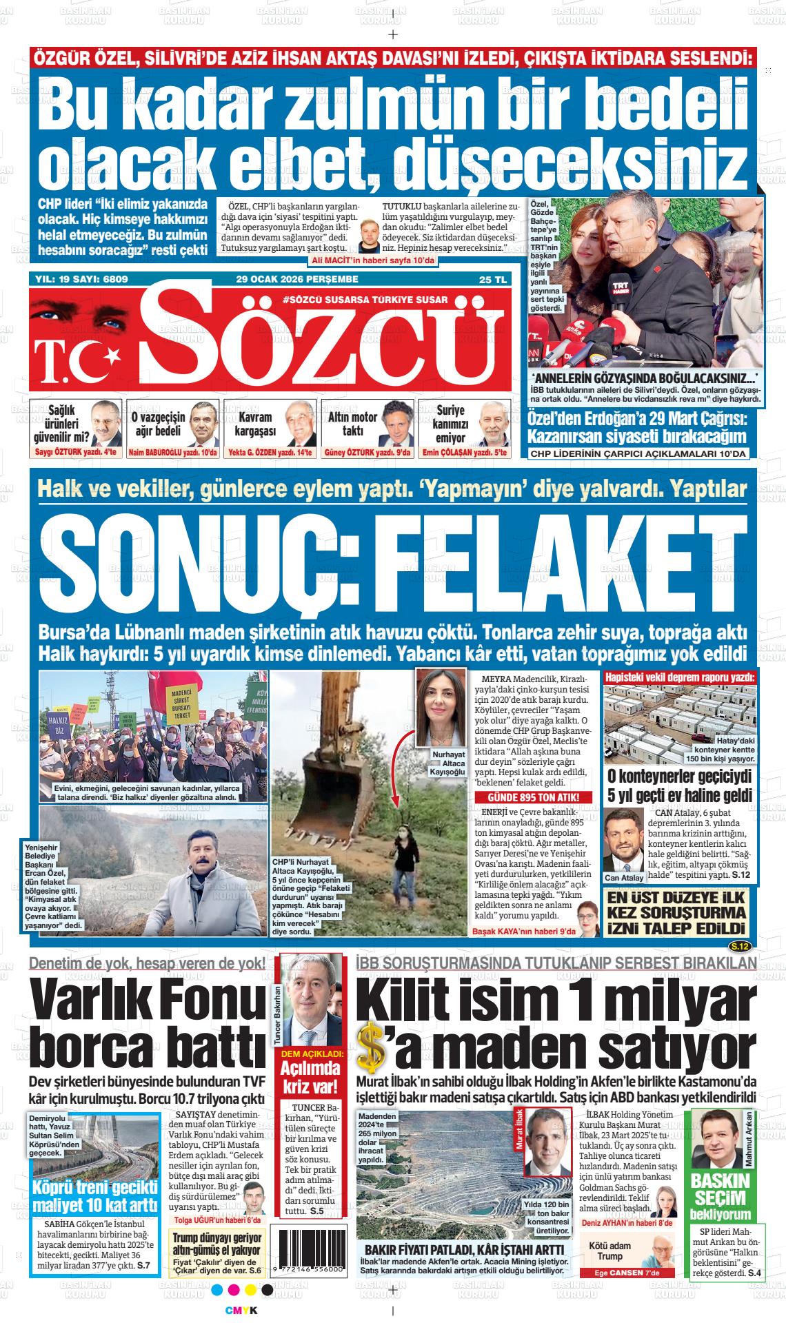 Sözcü Gazetesi 29.01.2026