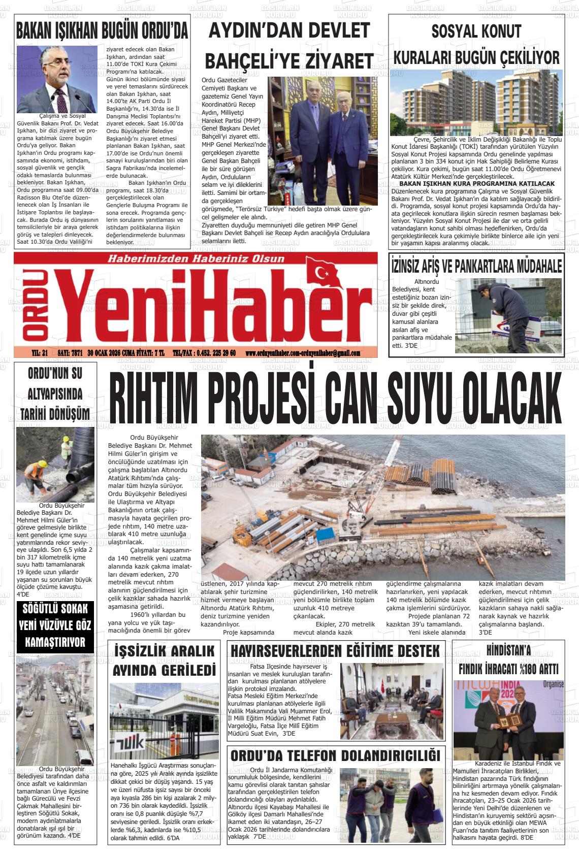 Ordu Yenihaber 30.01.2026