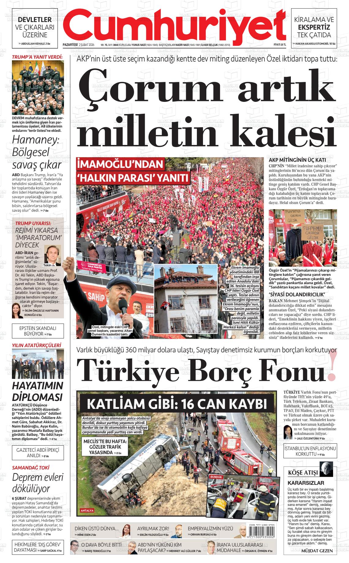 Cumhuriyet Gazetesi 02.02.2026