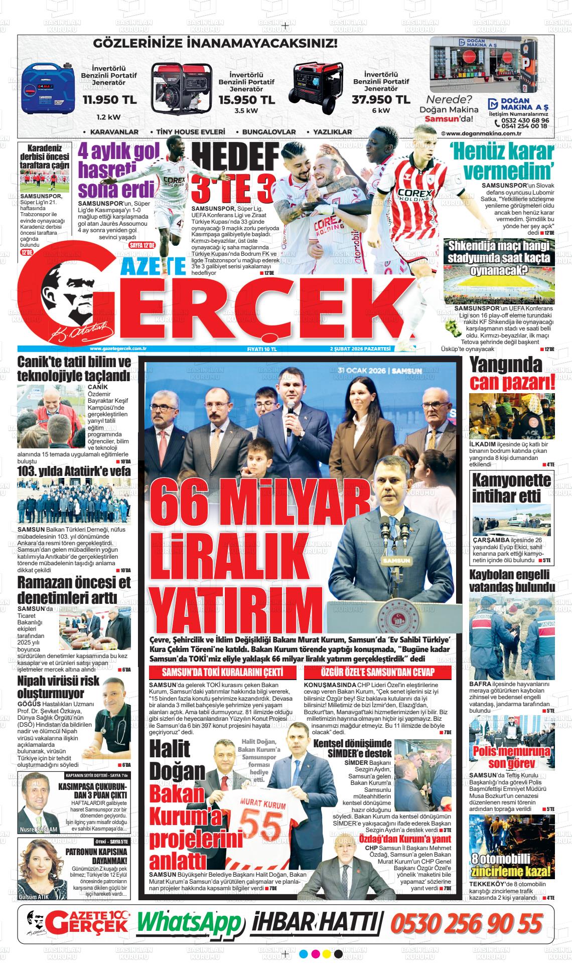 Samsun Gazetegercek 02.02.2026