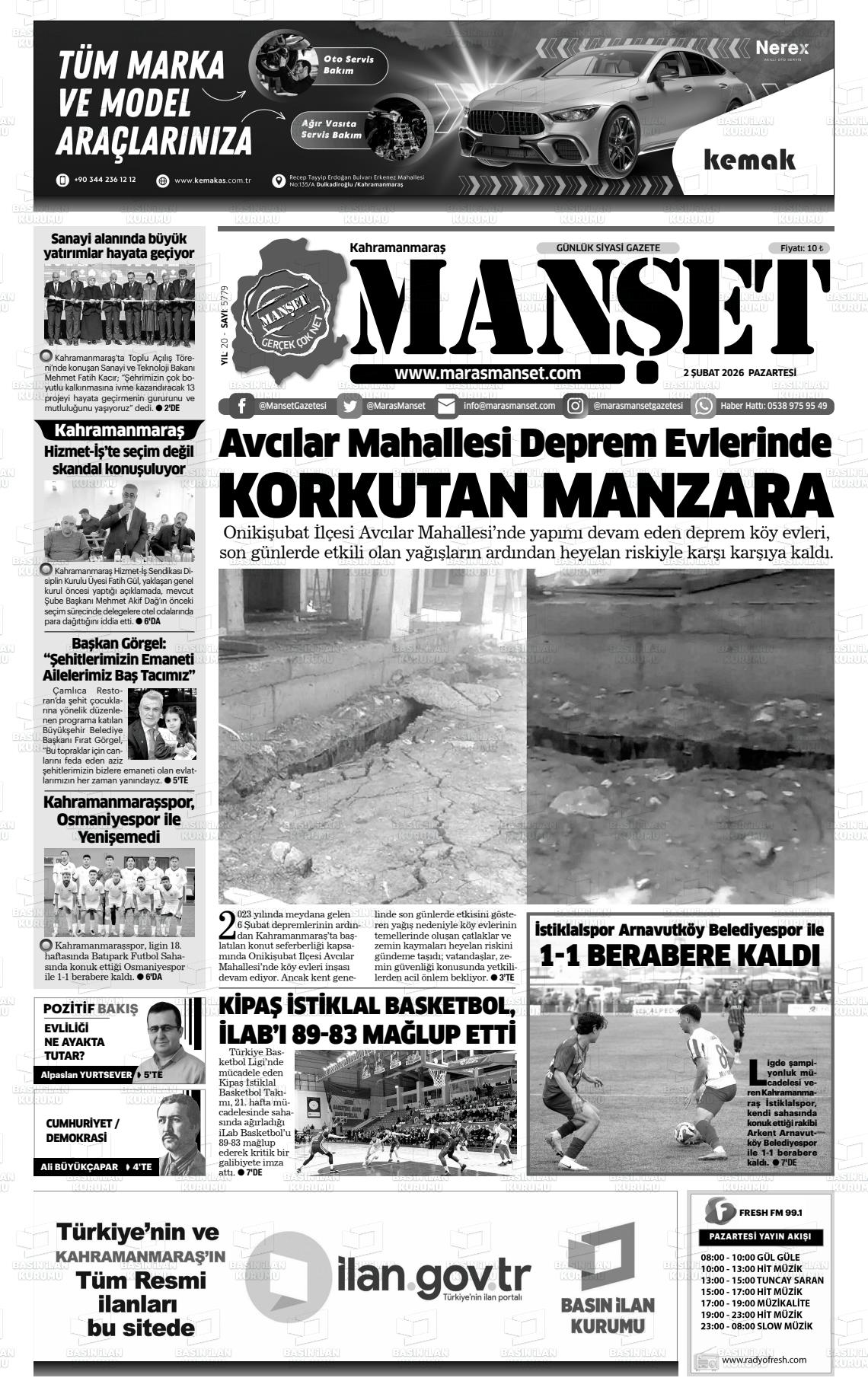 Kahramanmaras Manset 02.02.2026