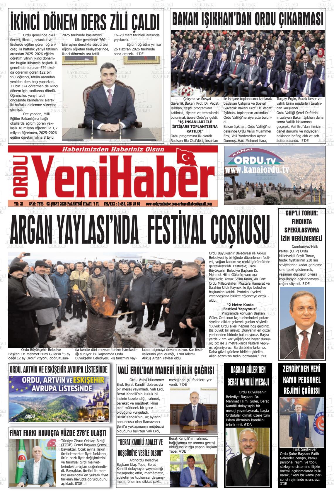 Ordu Yenihaber 02.02.2026