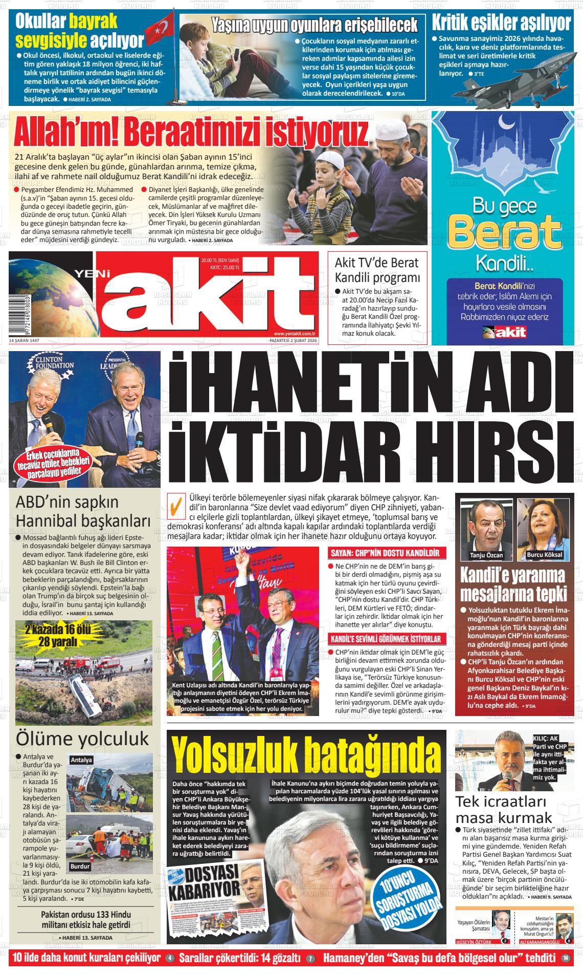 Yeni Akit Gazetesi 02.02.2026